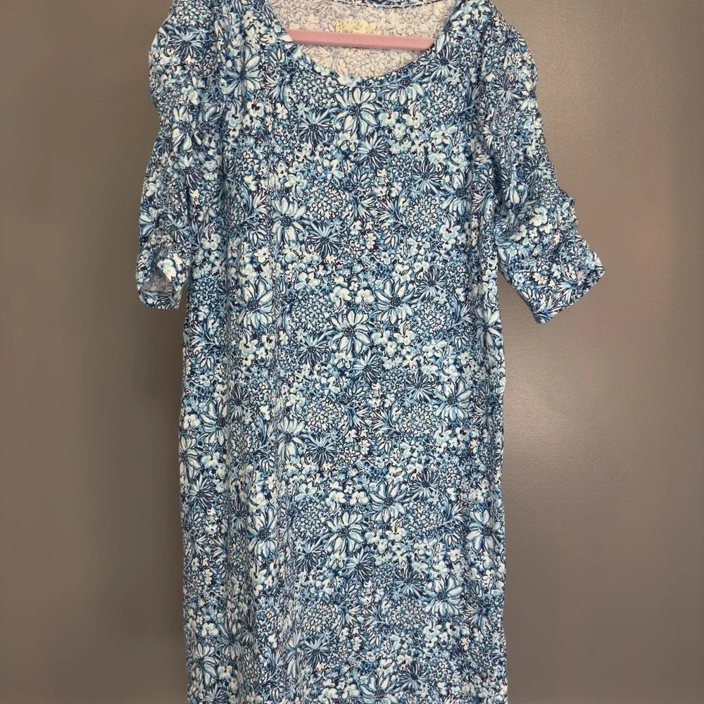 Lilly Pulitzer Girls Mini Belden Dress Size L Cumulus Blue Blooming Together - Picture 2 of 8